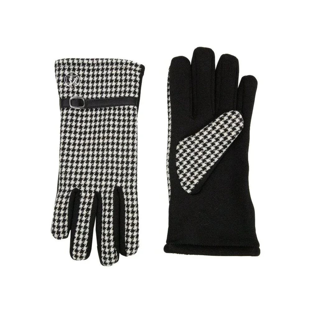 Rachel Zoe Houndstooth Print Belt Trim Woven Women’s Gloves NWT